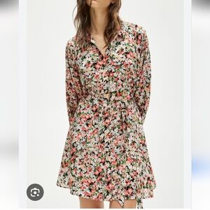 NEW H&M Floral Print Women's Balloon-sleeved shirt dress, size L NWOT